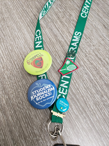 Here is an example of a
decorated lanyard with
buttons and patches.