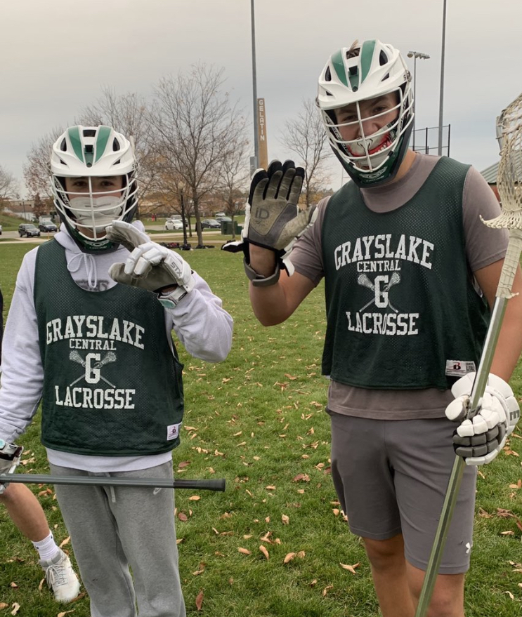 Kurt Heerdegan 22 and Marko Marynevych 22 participate in a Lacrosse contact day.
To be able to play safely they are wearing their mask to try and stop the spread of COVID-19.
