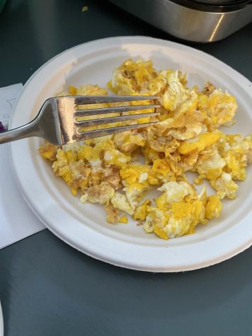 Pictured are scrambled eggs made for breakfast by opinion editor Caden Moe. Eggs are one of the best sources of protein, and are thus, a healthy choice for breakfast. (Photo by Caden Moe).