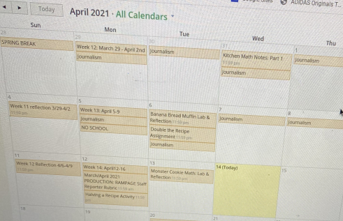 One students Schoology calendar is overwhelming. Class work and homeork is not included, neither is a social life or life outside of school. Talk to counselors for help managing this. Photo by Kassandra Ramirez
