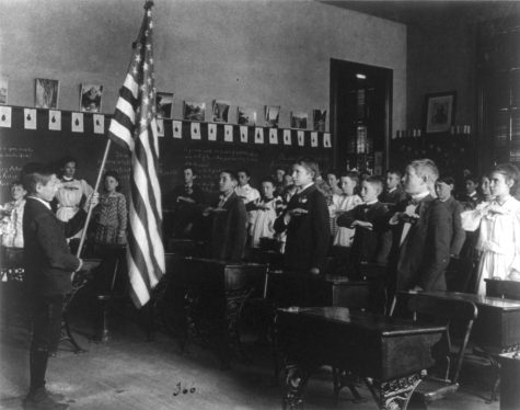 Students reciting the Pledge in 1899