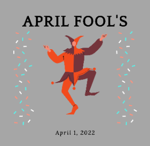 An April Fools Day poster of a jester dancing. 