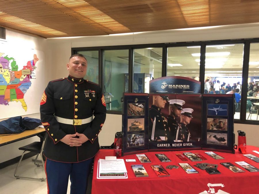 Jorge Toledo recruiting outside the cafeteria.