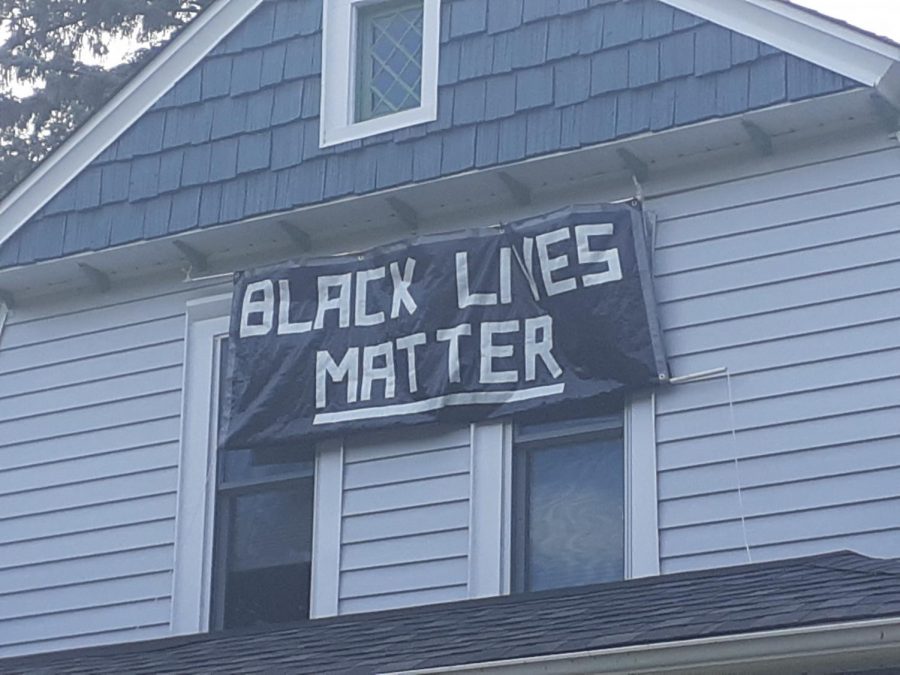 Black lives matter banner is displayed to support the movement. Photo by Daniel DeBoer.