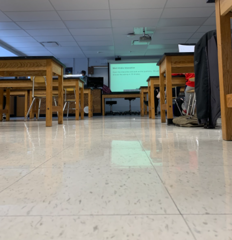 Students in earth science class practice a hard lock down drill on a regular school day, so they know what to do in case of emergency.  Teacher Shanna Piggott prepared her class of the safety guidelines prior to the drill on Feb. 2, 2021.
