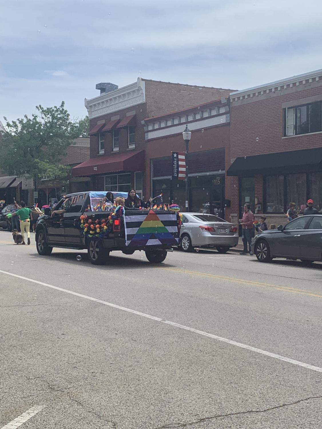 A truck drives downtown for the Grayslake Pride Parade 2022