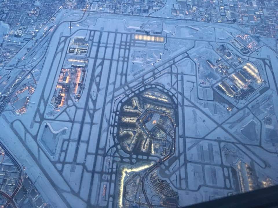 A Reddit user posted this photo of O'hare and its slippery, snowy runways on Nov. 29, 2025. Photo sourced from Reddit