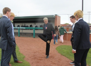 GCHS baseball players (the alleged originators of the hacky sack trend) Elliot Ford, Brody Cunningham, TJ Rodriguez, Jackson Tarpey, and Jonathan Malloy play on the baseball field before heading to prom. 